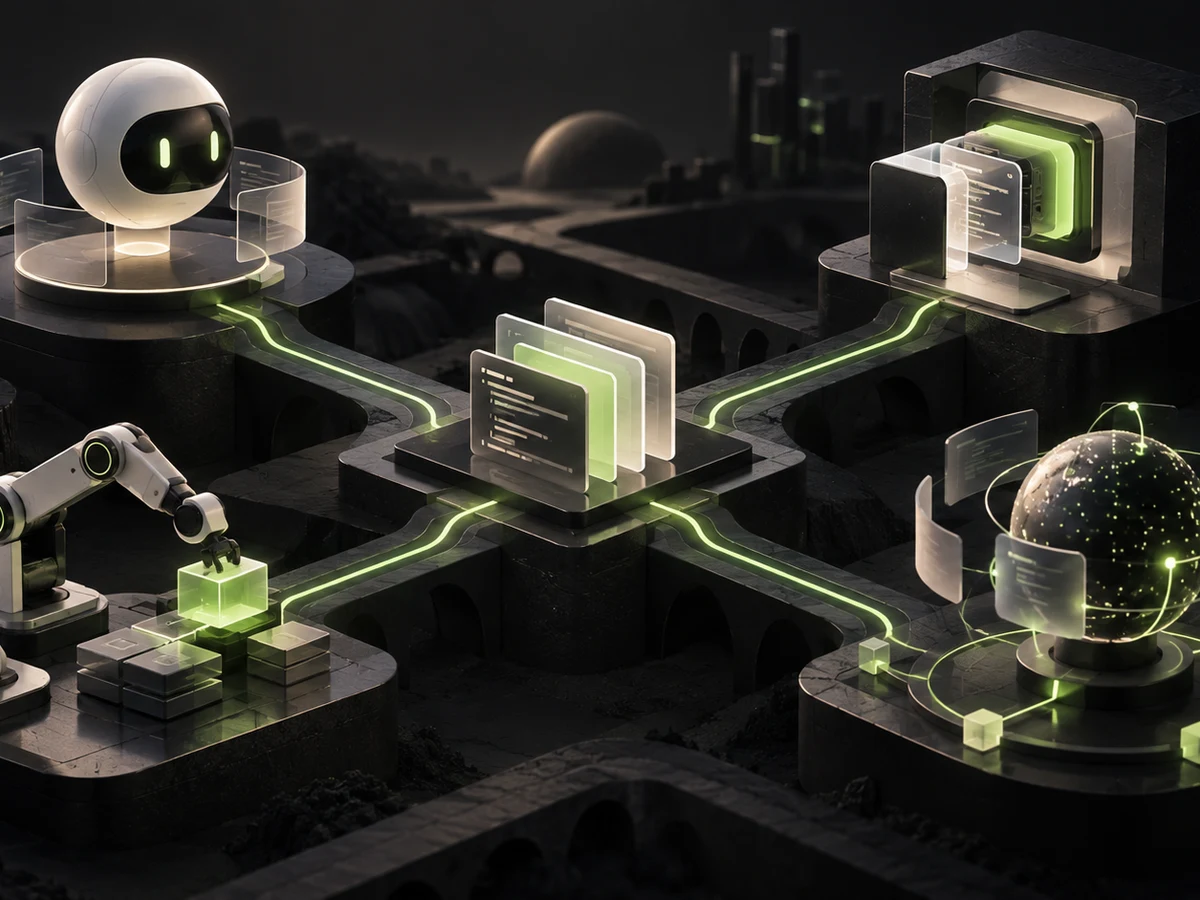 Four distinct enterprise AI system categories connected to one workflow