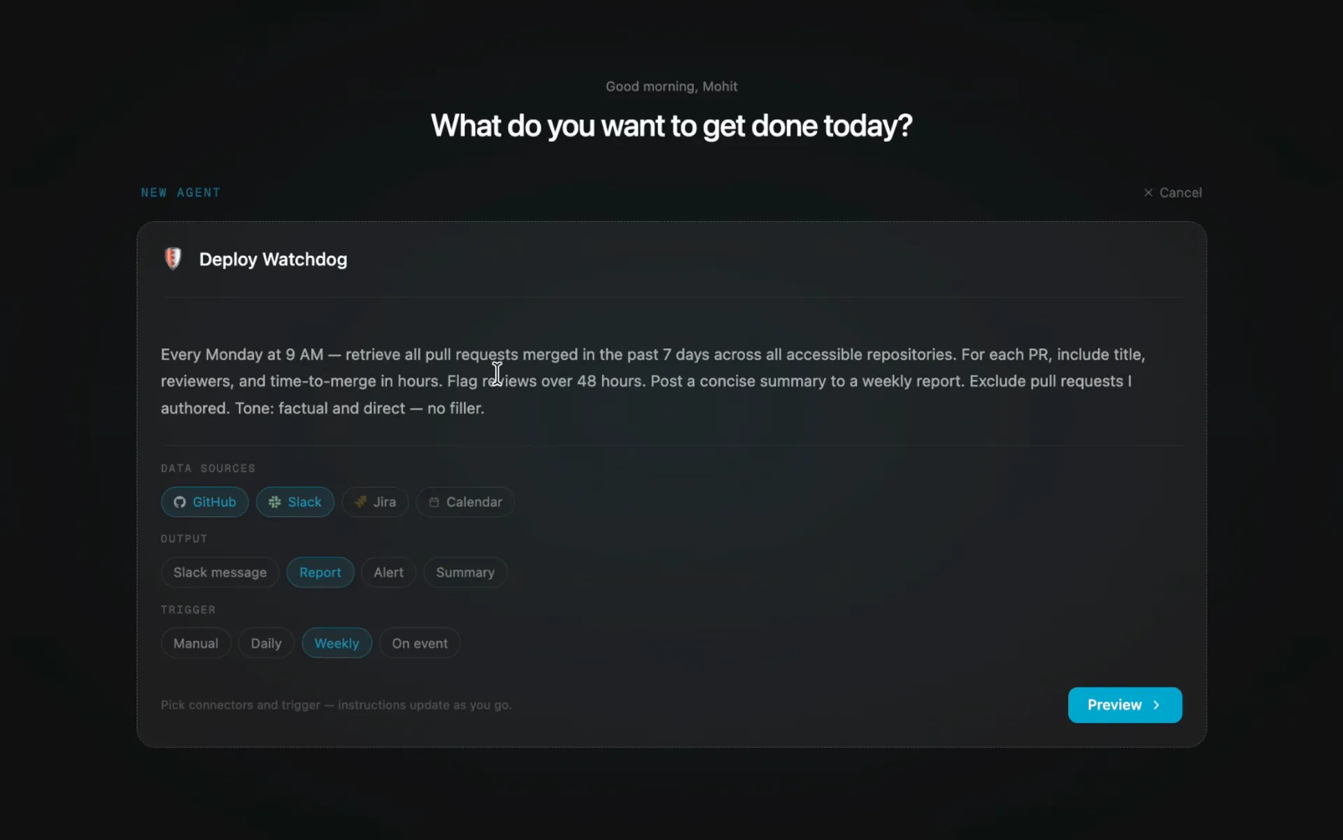 The agentic platform dashboard
